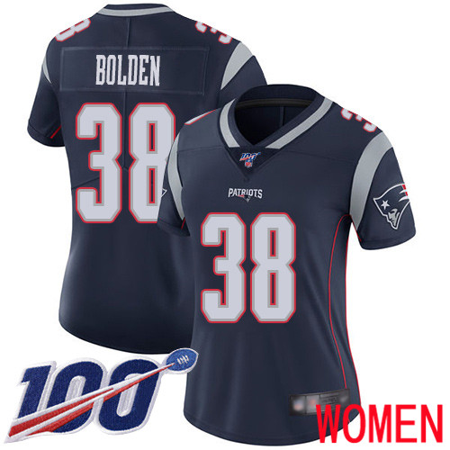 New England Patriots Football #38 100th Limited Navy Blue Women Brandon Bolden Home NFL Jersey